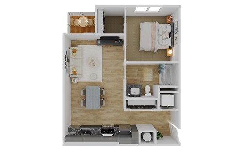 Floor plan for 1 bed, 1 bath, 710 sqft
